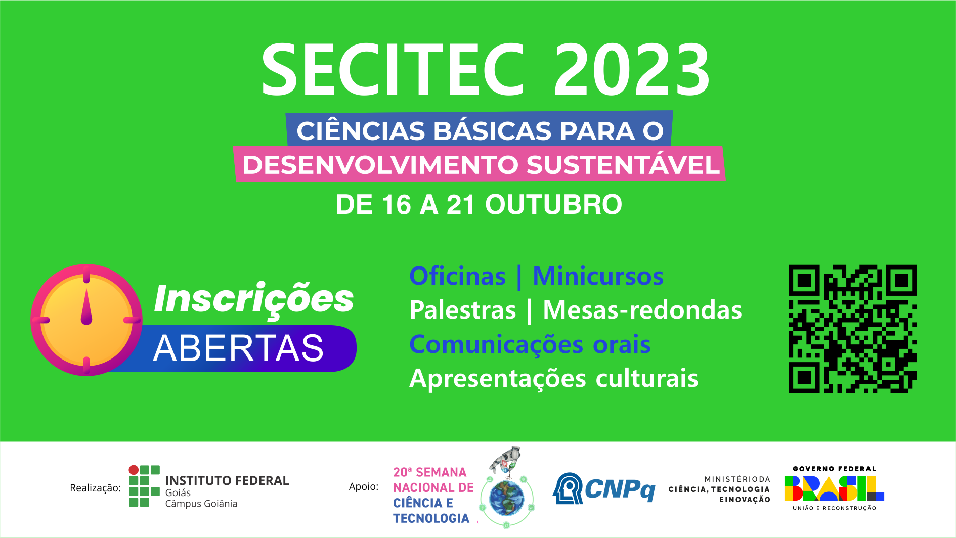 Secitec 2023 do Câmpus Goiânia do IFG ocorrerá de 16 a 21 de outubro.